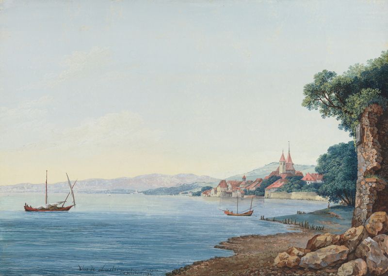Vue de Lustri by Carl Ludwig Hackert, oil on canvas depicting ruins entwined with nature.