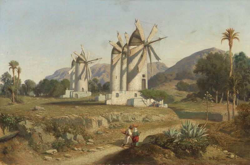Moinhos em Maiorca, óleo de Adolphe-Paul-Emile Balfourier