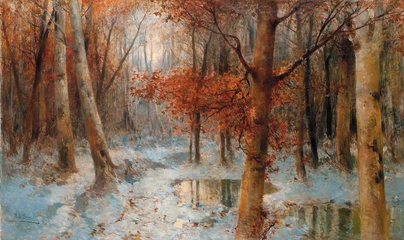 First Snow by Paolo Sala, Impressionism, landscape with snow