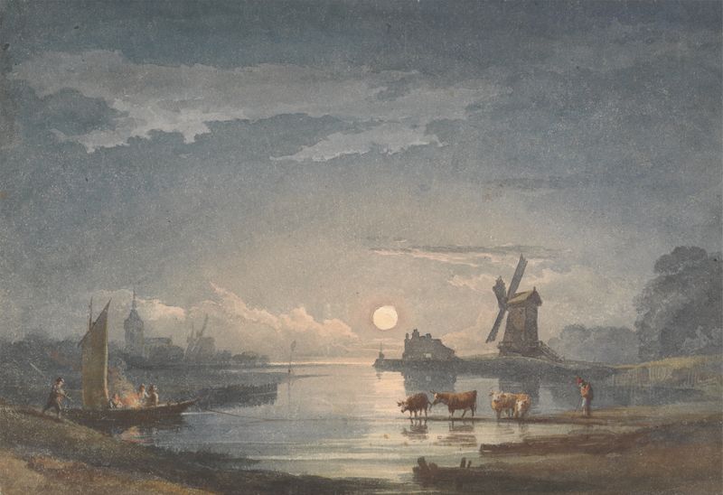 Moonlight on the River near Bruges, óleo sobre lienzo de John Berney Crome