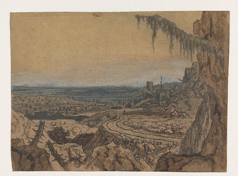 Distant View with a Road and Mossy Branches, gravura de Hercules Segers
