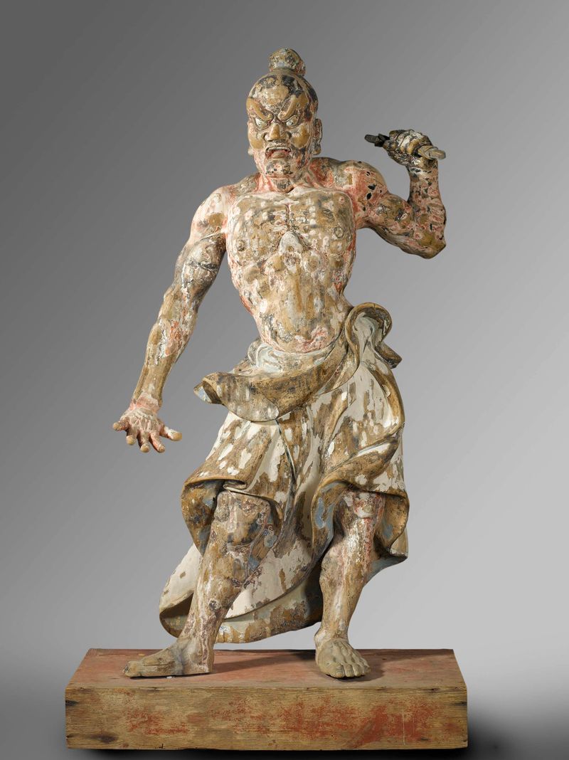 Guardian del Templo de Artista Desconocido, Arte Budista, representando una figura guardiana en una túnica fluida
