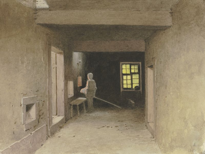 Interior of a rustic bakery, oil painting by Carl Theodor Reiffenstein