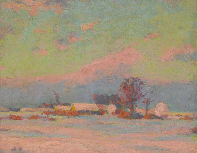Paisagem de Winter evening por Ľudovít Čordák, pintura a óleo