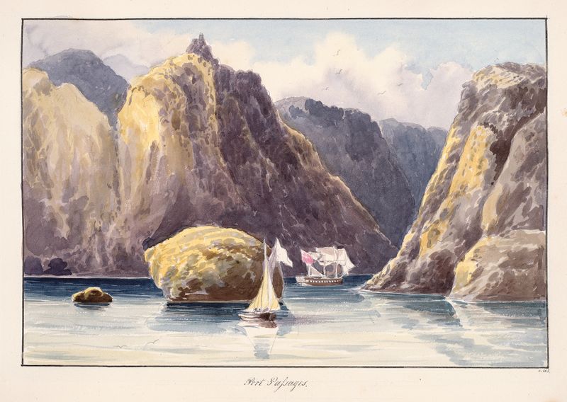 Escena marina con un pequeño barco en el agua, óleo sobre lienzo de Charles Hamilton Smith
