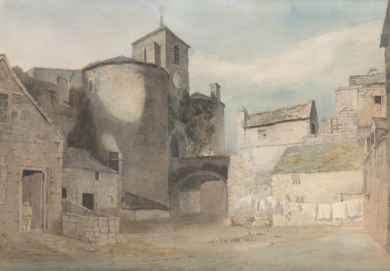 Fortified Entrance to a Welsh Town, aquarela sobre papel de John Varley