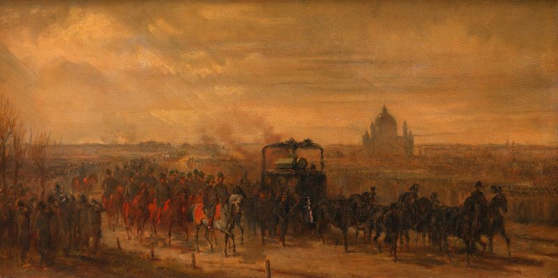 Historical scene depicting a military funeral procession, oil painting by Franz Adam