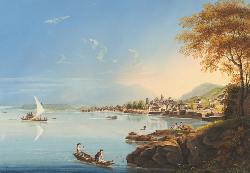 Landscape of Neuchâtel, Switzerland, by Johann Ludwig Bleuler, oil painting