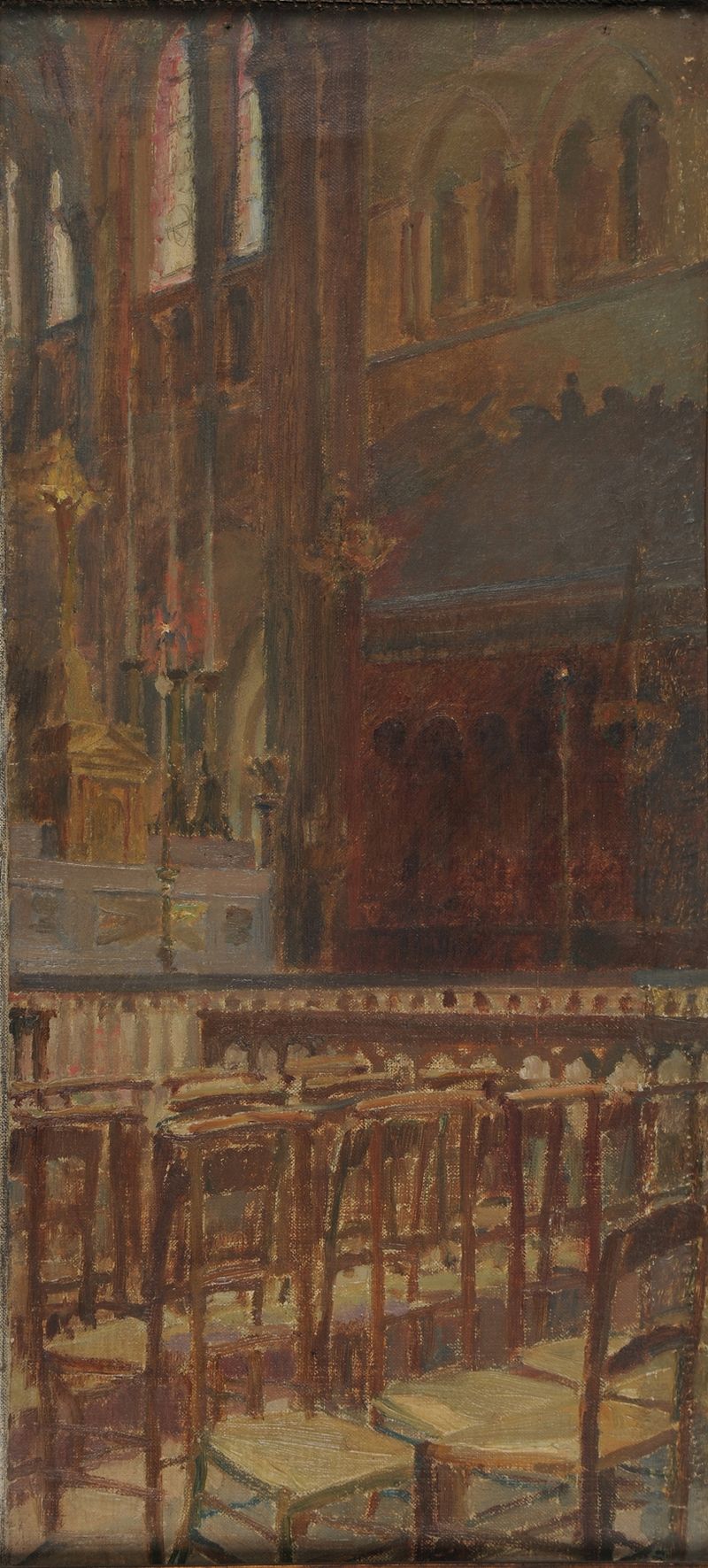 Gothic architecture of Chapelle à Saint-Germain-des-Prés by Charles Marie Dulac, oil on canvas