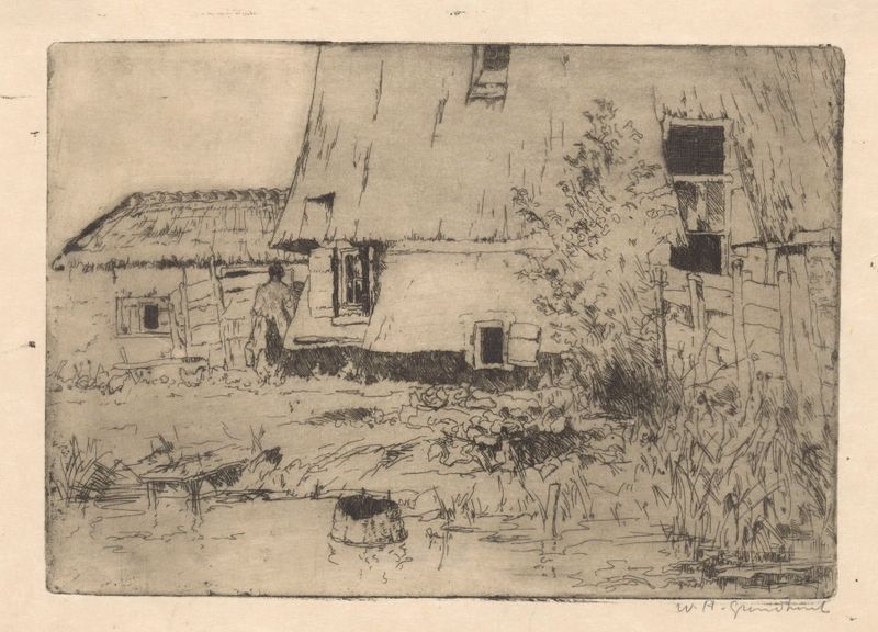 Landscape featuring a windmill base by Willem Adrianus Grondhout, oil painting