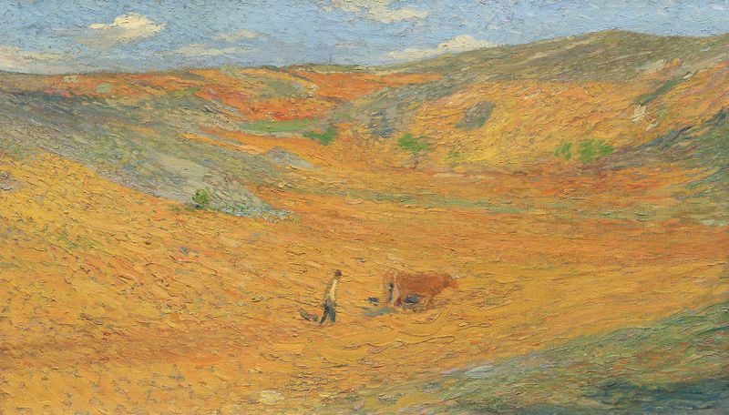 Laboureur au fond d’une combe by Henri Martin, oil painting depicting a laborer in a field