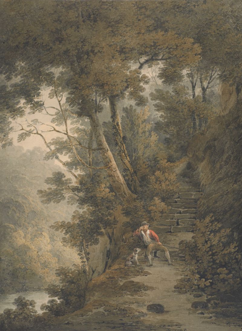 Landscape scene depicting a forest at Bolton Abbey, Yorkshire by James Bourne