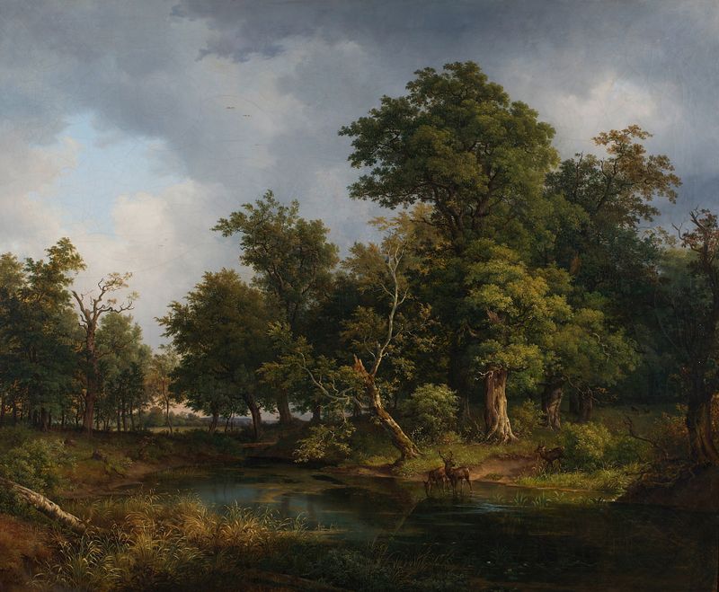 Waldlandschaft by Josef Feid, oil on canvas depicting a tranquil woodland scene