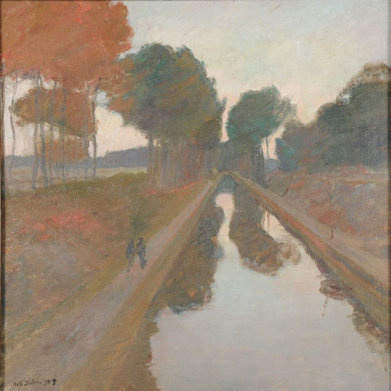 Landscape of a canal with reflections, oil painting by Charles Marie Dulac