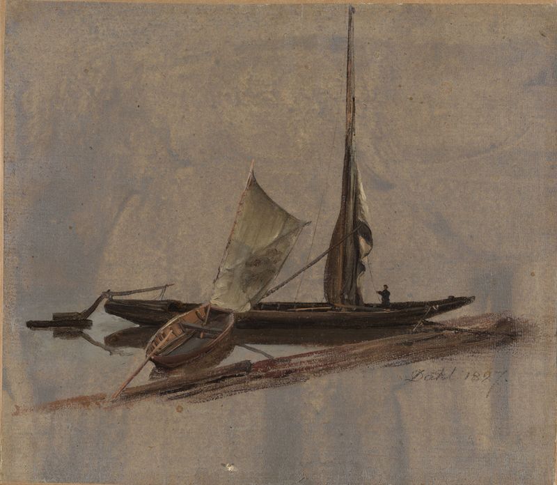 Dois barcos à vela no rio Elba, óleo sobre tela de Johan Christian Dahl