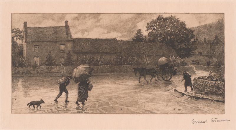 Oil painting by Frederick Walker depicting a figure in the rain at Cookham