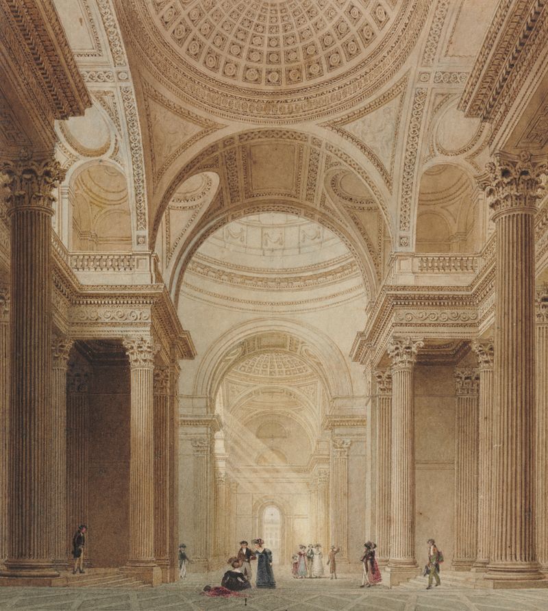 Interior do Panteão em Paris por Fredrick Nash, pintura a óleo