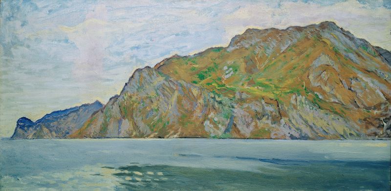 Landscape of lake and mountains in oil on canvas by Koloman Moser