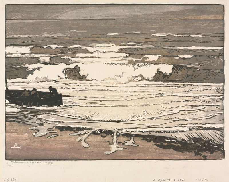 The Breaking Waves, Tide of September 1901 de Auguste Louis Lepère, pintura a óleo mostrando ondas quebrando