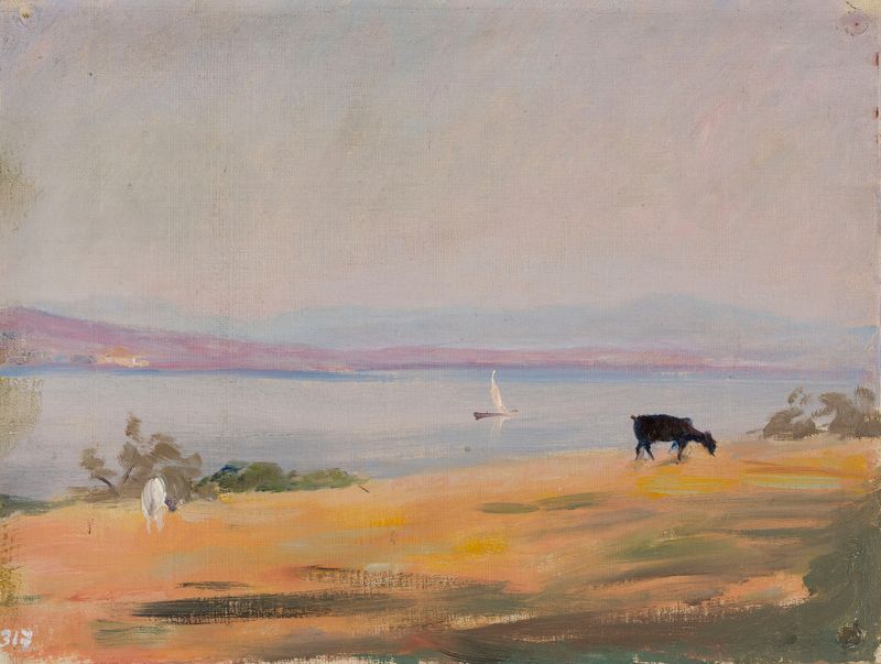 Seaside óleo de Jan Ciągliński retratando ondas e costa rochosa