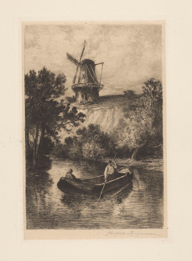 Landscape with a windmill, oil on canvas by Heinrich-Ludwig von Gleichen-Russworm