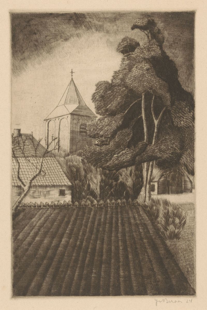 Dorpskerk by Jo Bezaan, an architectural depiction in an unknown medium