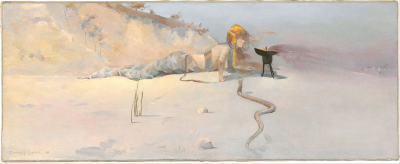 Hot Wind de Charles Conder, óleo sobre tela com cores vibrantes e figuras em uma paisagem.