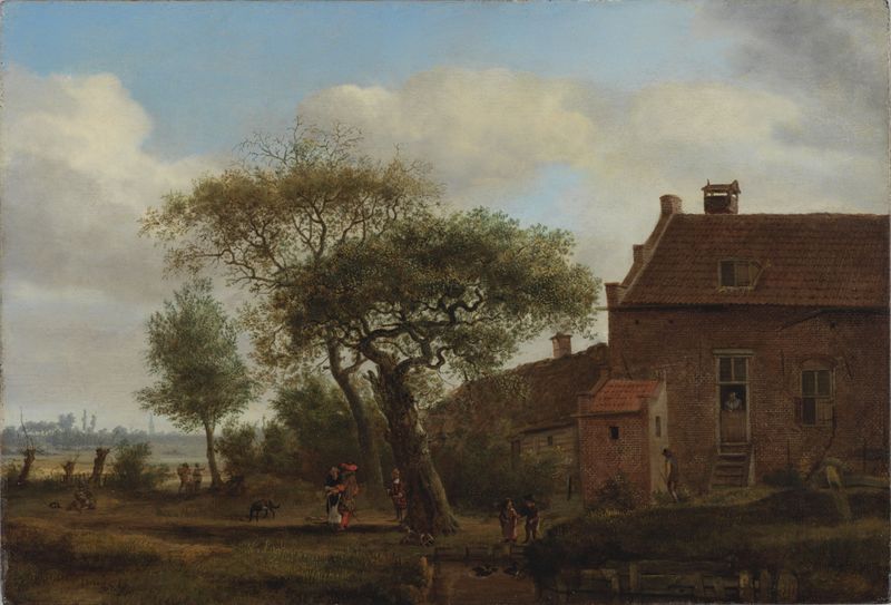 Paisagem com Fazenda, óleo sobre painel de Jan van der Heyden