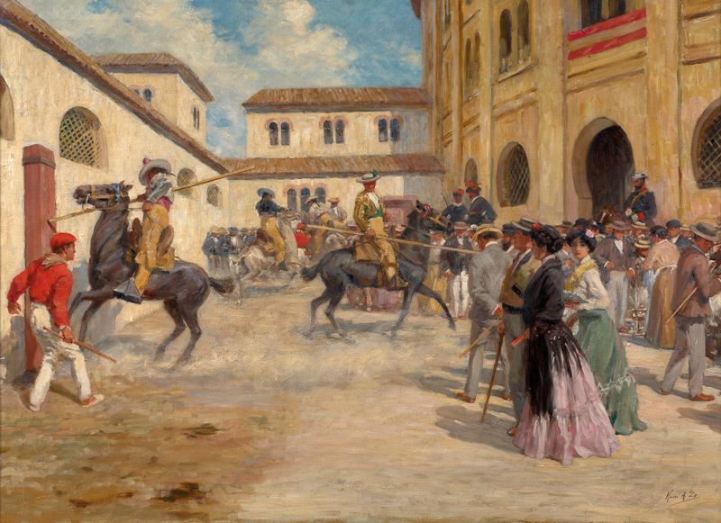 Pintura a óleo de Henri-Achille Zo retratando um picador em uma arena com uma lança.