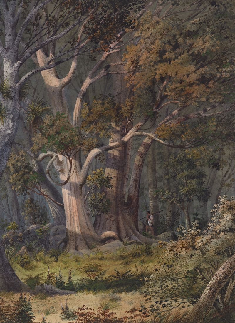 Burial place of Hone Heke by Alfred Sharpe, watercolor on paper, featuring a grave in a landscape.