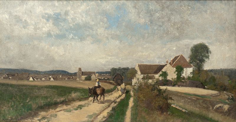 Landscape near Grez-sur-Loing by Oscar Törnå, impressionism, depicting a tranquil river and sky.