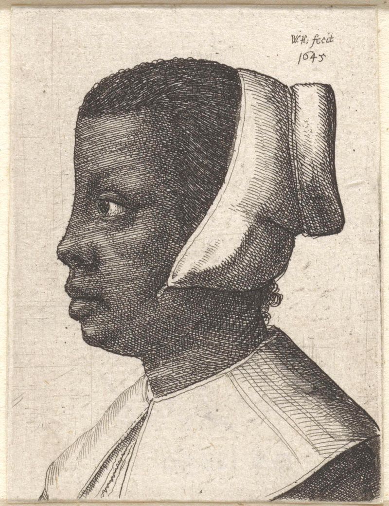 Etching of a young Black woman with a headscarf by Wenceslaus Hollar