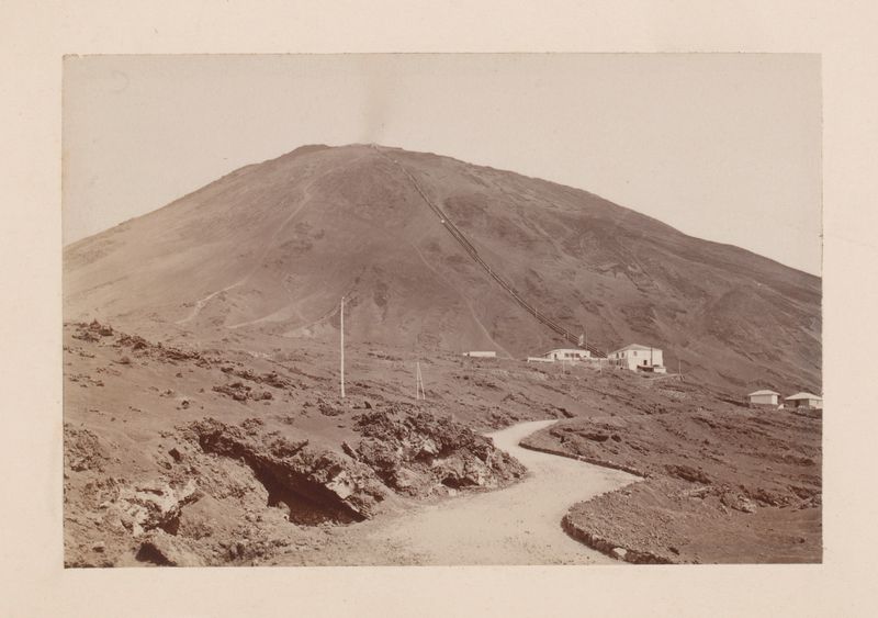Landscape with Vesuvius and cable car, albumen print by Giacomo Brogi