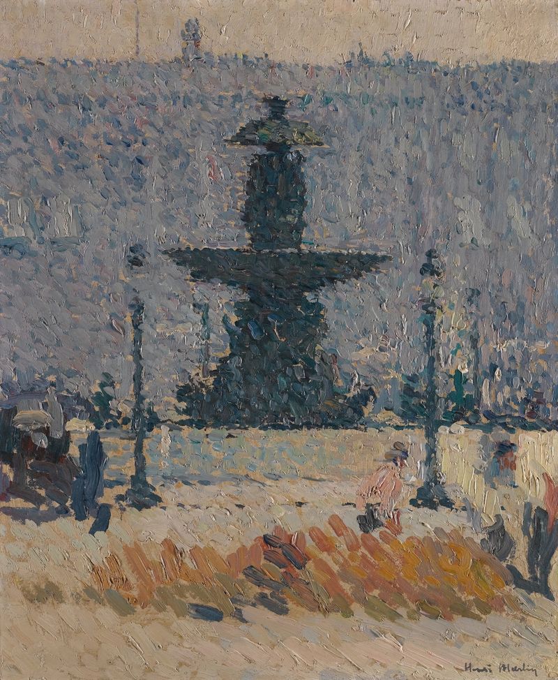 Paisaje con una fuente en un parque, óleo sobre lienzo de Henri Martin