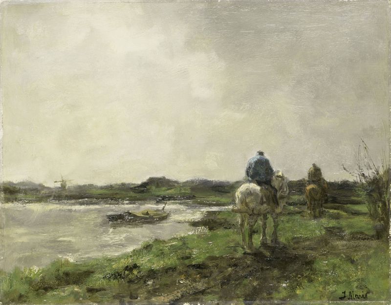 Towpath de Jacob Maris, óleo sobre lienzo que representa una figura solitaria junto al río