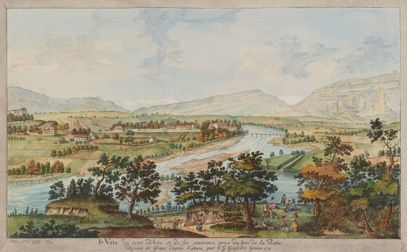 Landscape of Ire. Vüe du pont d’Arve et de ses environs by Christian Gottlieb Geissler, medium unknown