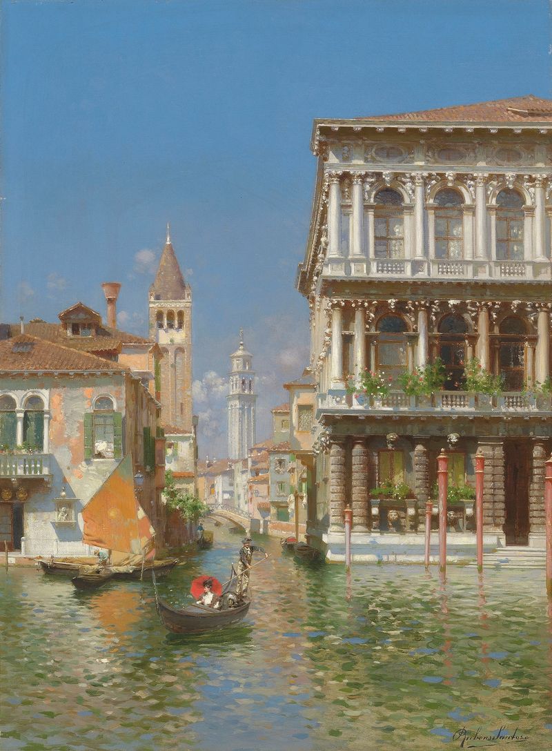 Gondola on the Grand Canal, oil on canvas by Rubens Santoro