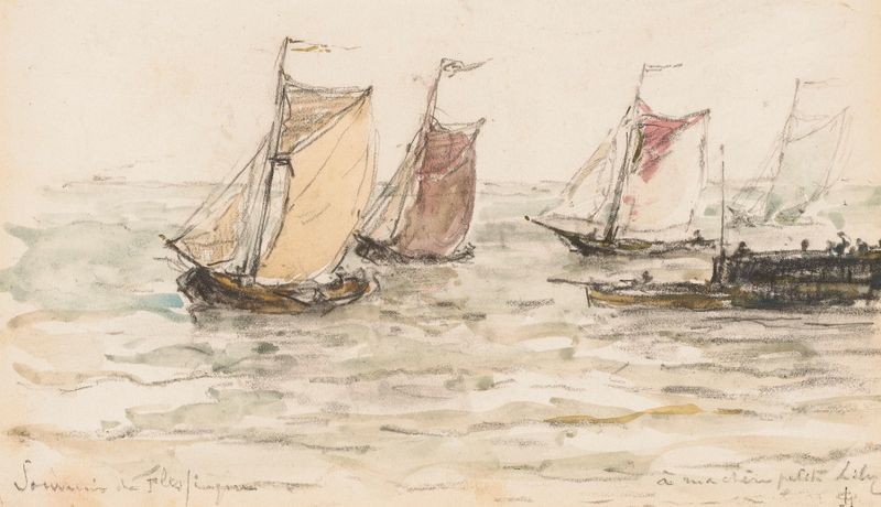 Cena marinha com barcos de pesca no rio Schelde por Carel Nicolaas Storm van 's-Gravesande, óleo.