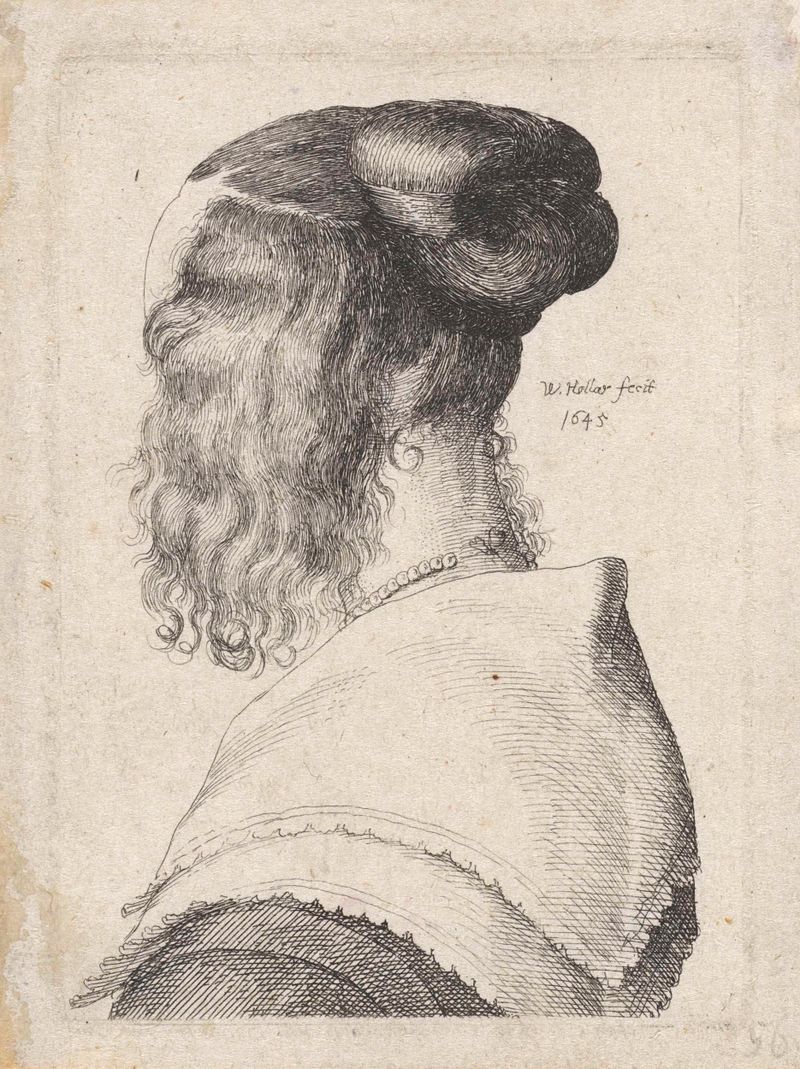 Retrato de una mujer con el cabello recogido, grabado de Wenceslaus Hollar