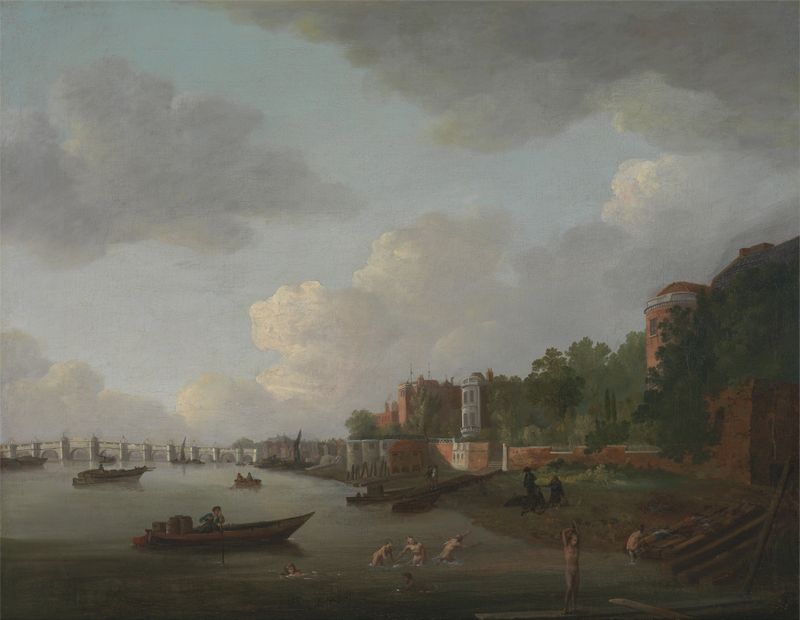 Una Vista Imaginaria del Puente de Westminster, óleo sobre lienzo de Adrien Leprieur