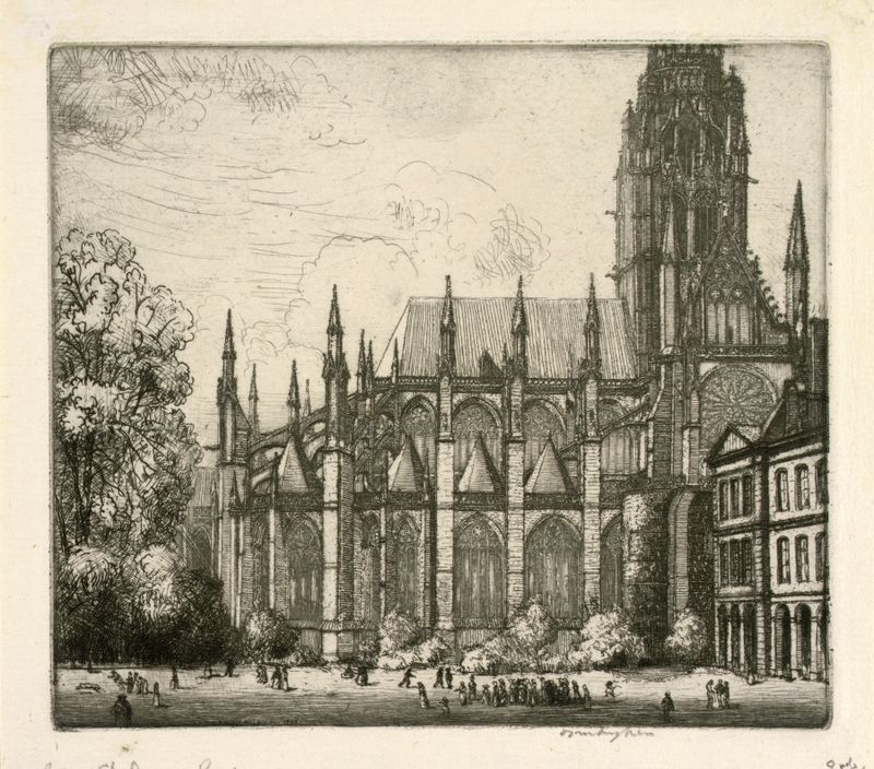 Saint-Ouen, Rouen by Donald Shaw MacLaughlan, oil on canvas depicting gothic architecture and light.