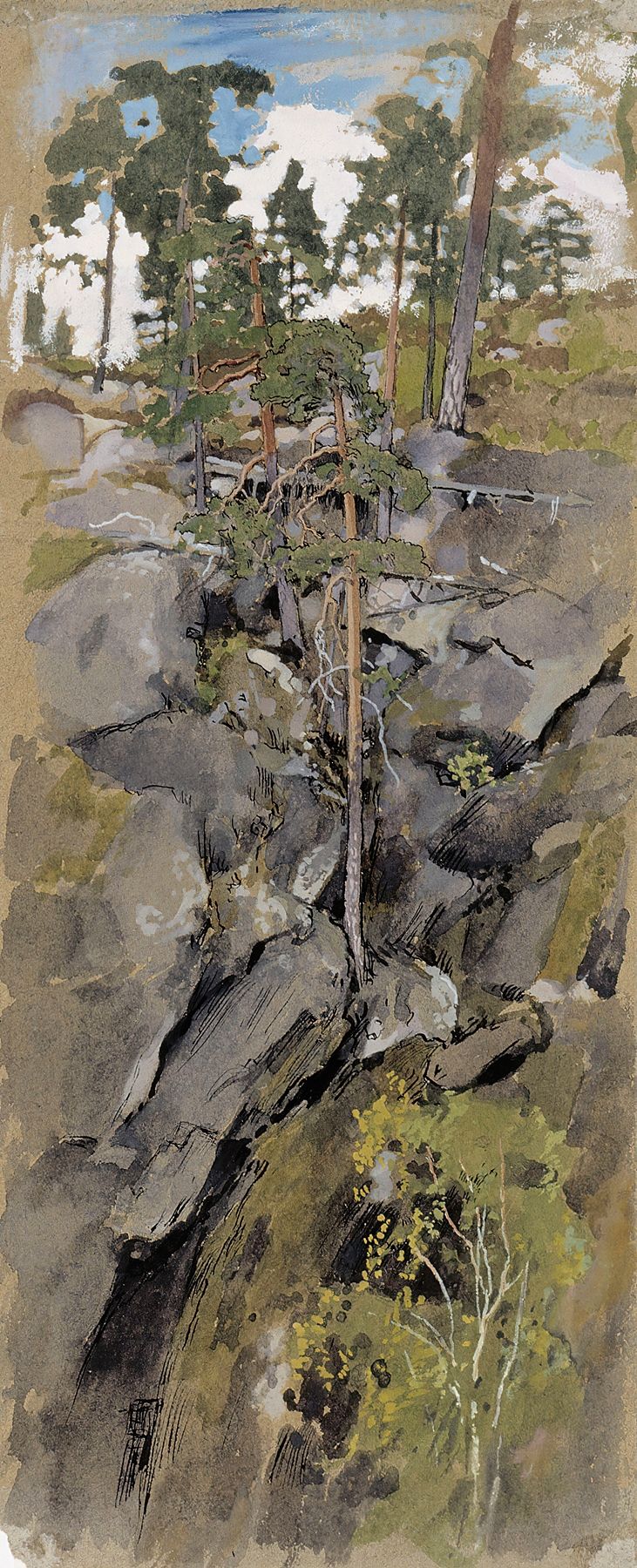 Rocky Forest by Eero Järnefelt, oil painting depicting jagged rocks and dense trees