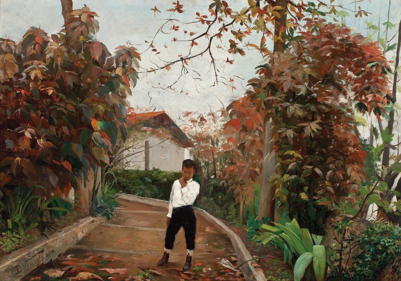 Figurative oil painting by Eliseu Visconti featuring a boy on a stairway