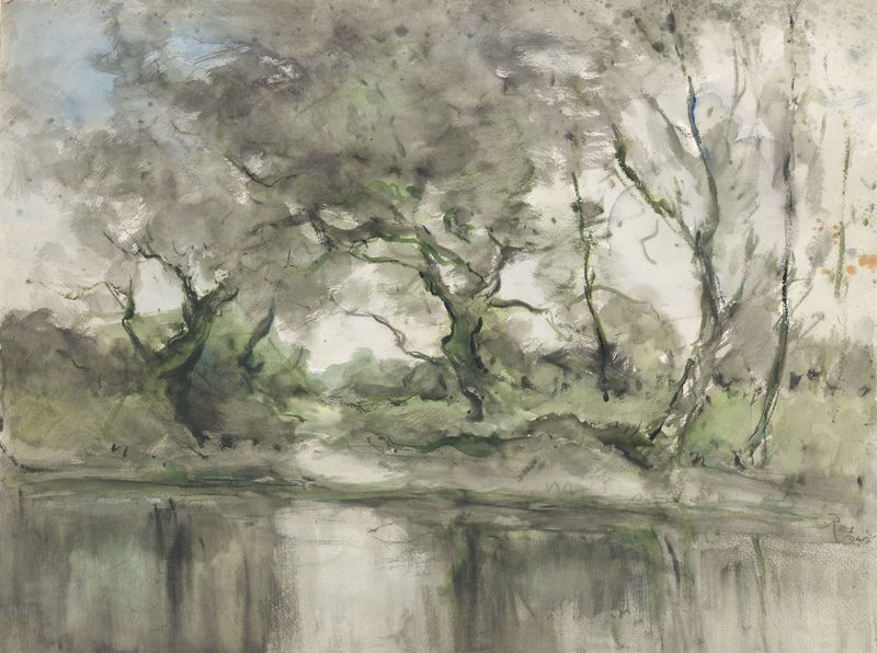 Paisaje con agua y árboles de Pieter H.J.J. Ras, impresionismo
