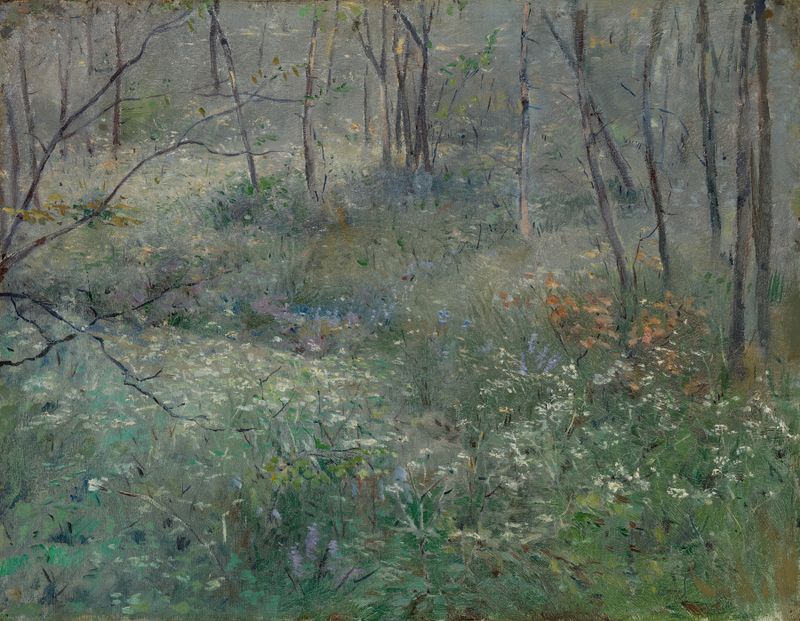 Wild Parsley acuarela sobre papel de Sarah Paxton Ball Dodson, con hojas verdes exuberantes.