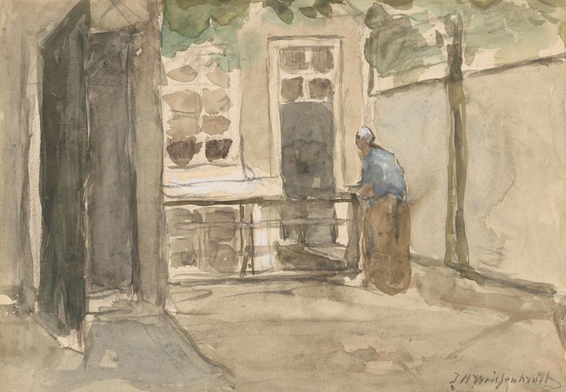 Interior scene with courtyard and foliage by Johan Hendrik Weissenbruch, oil painting