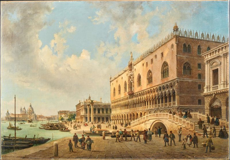 The Doge’s Palace and Biblioteca in Venice, oil on canvas by Luigi Querena