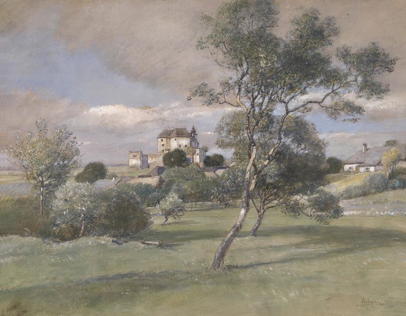 Schloß Albrechtsberg de Rudolf Ribarz, óleo sobre tela que representa um castelo cercado pela natureza.