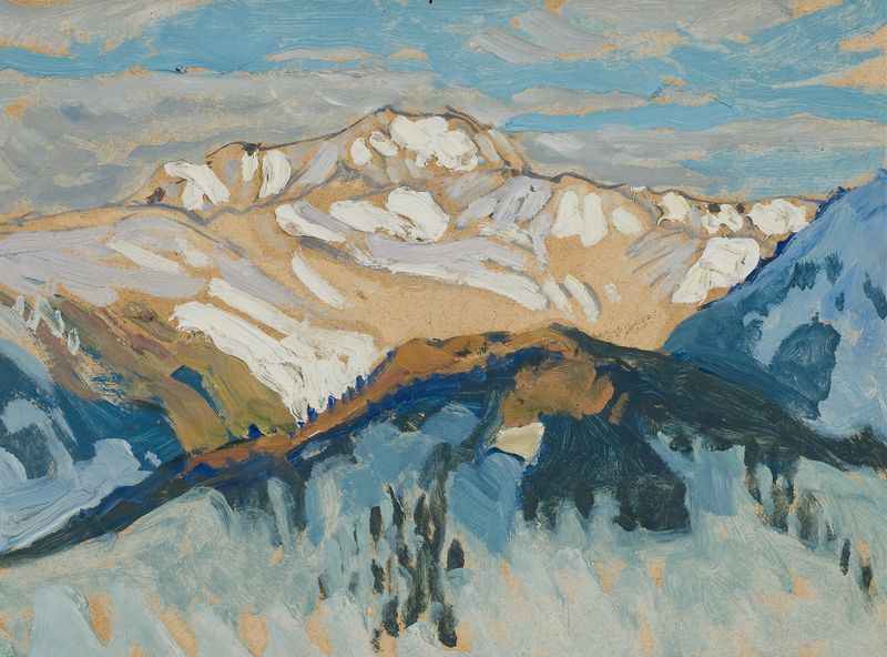 Paisaje con montañas y un prado con flores silvestres de Anna Boberg, medio desconocido