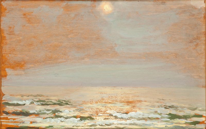 Marine oil painting by Leon Wyczółkowski depicting serene waves and horizon